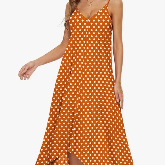 Amazon | Dresses | Lilbetter Women Vneck Polka Dot Print Spaghetti Strap  Boho Long Maxi Dress | Poshmark